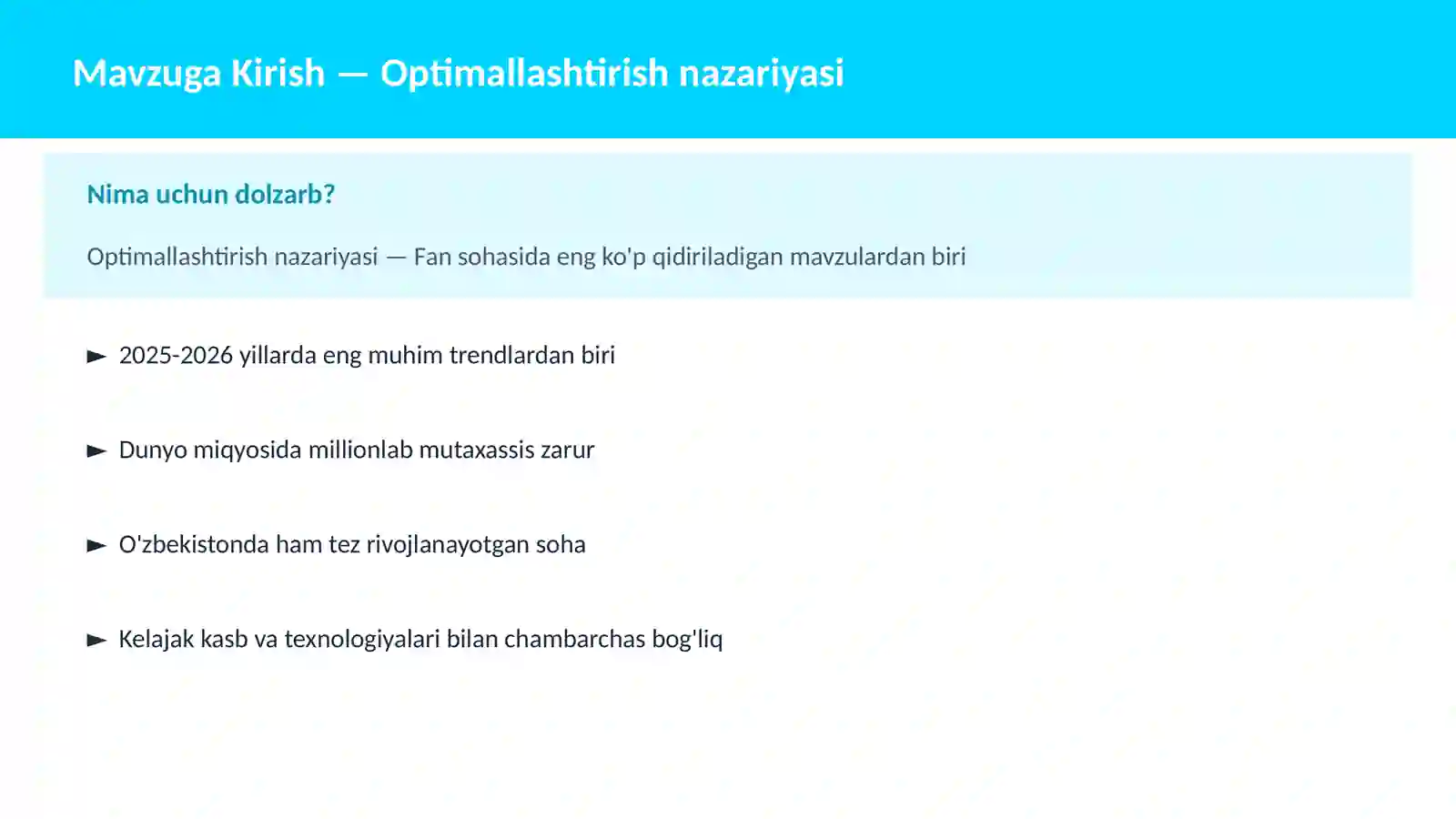 Optimallashtirish nazariyasi 2