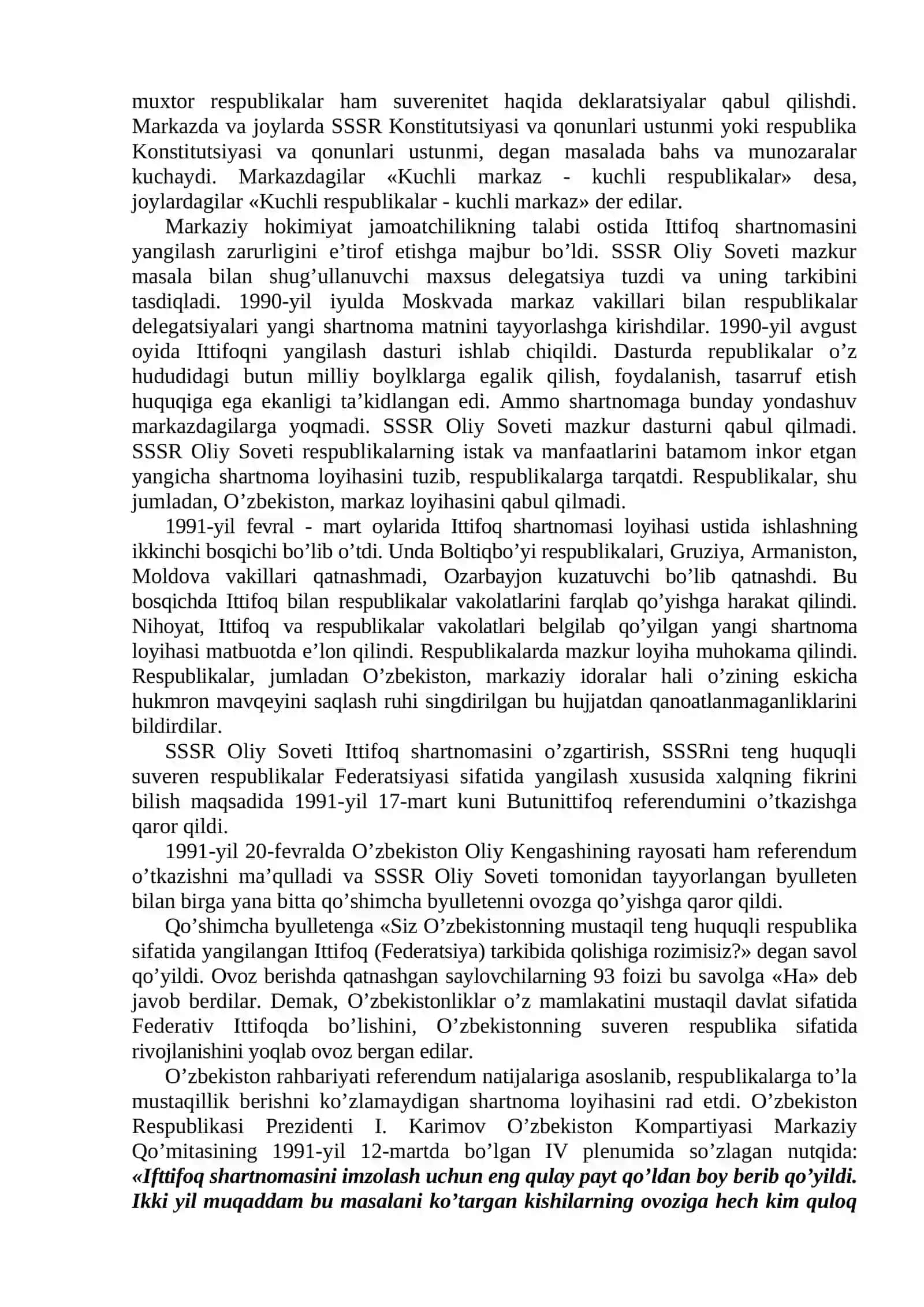 O’zbekiston Respublikasi mustaqilligining e’lon qilinishi 2
