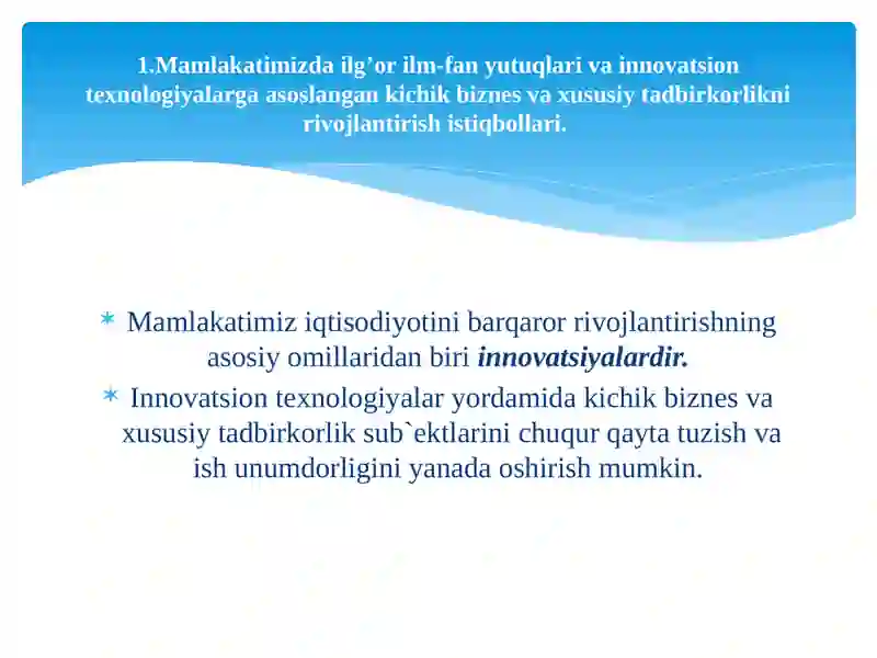 O‘zbekistonda biznesni rivojlantirish istiqbollari 2