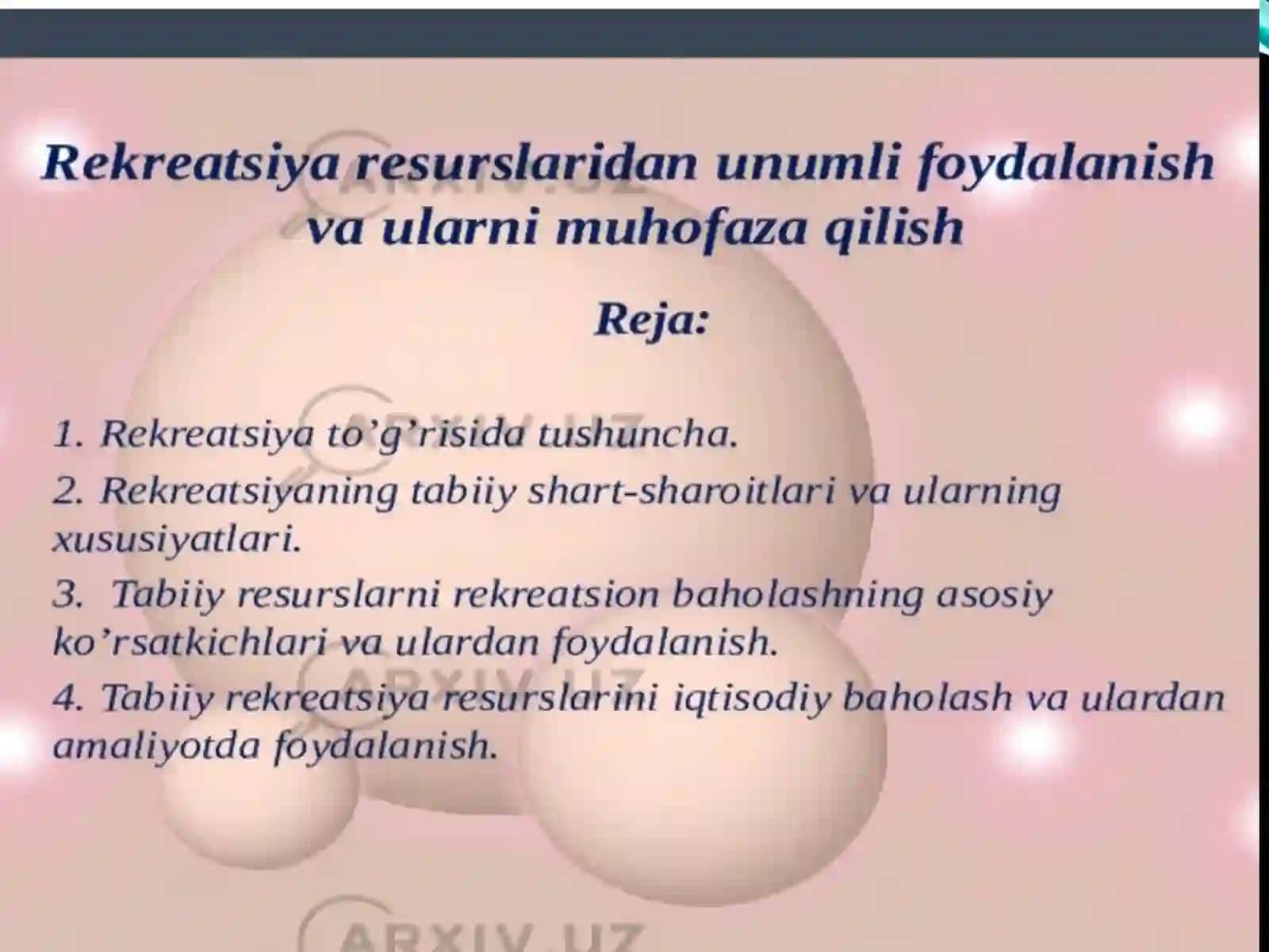 Rekreatsiya Resurslari Va Ularidan Foydalanish 2