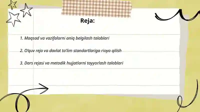 Mashg'ulotni tashkil etishga qo’yiladigan talablar 2