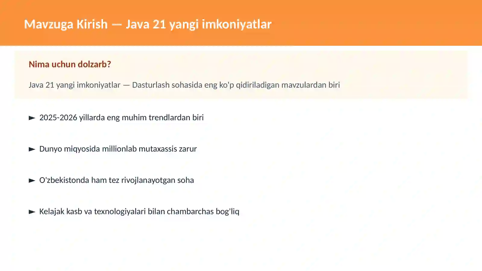 Java 21 yangi imkoniyatlar 2