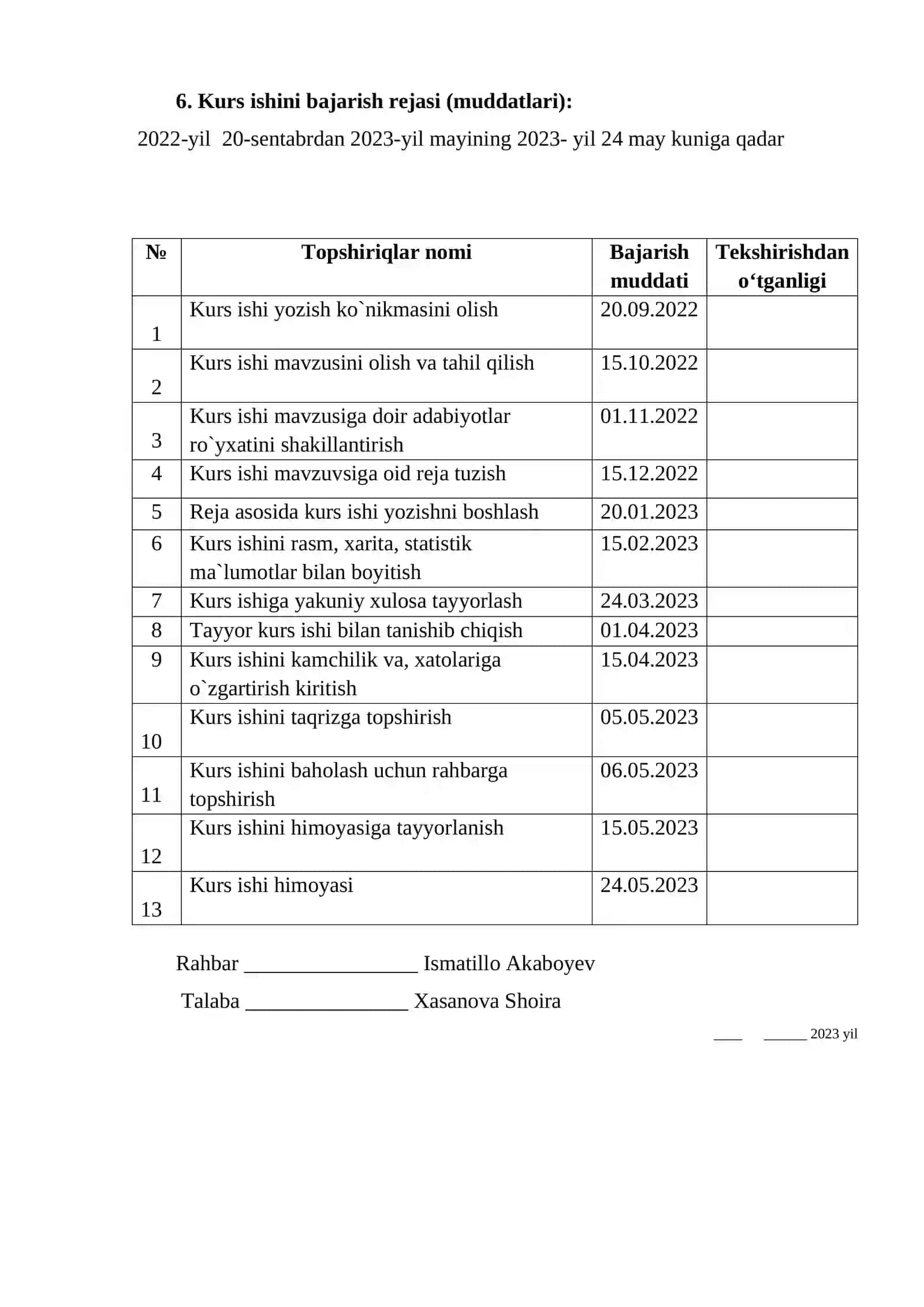 O'zbekiston geografiyasi. Kurs ishi topshiriqlari 2