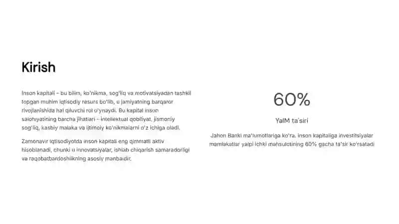Inson kapitaliga investitsiyalar tahlili 2