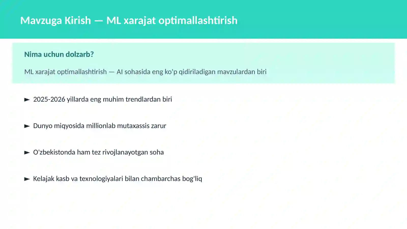 ML xarajat optimallashtirish 2