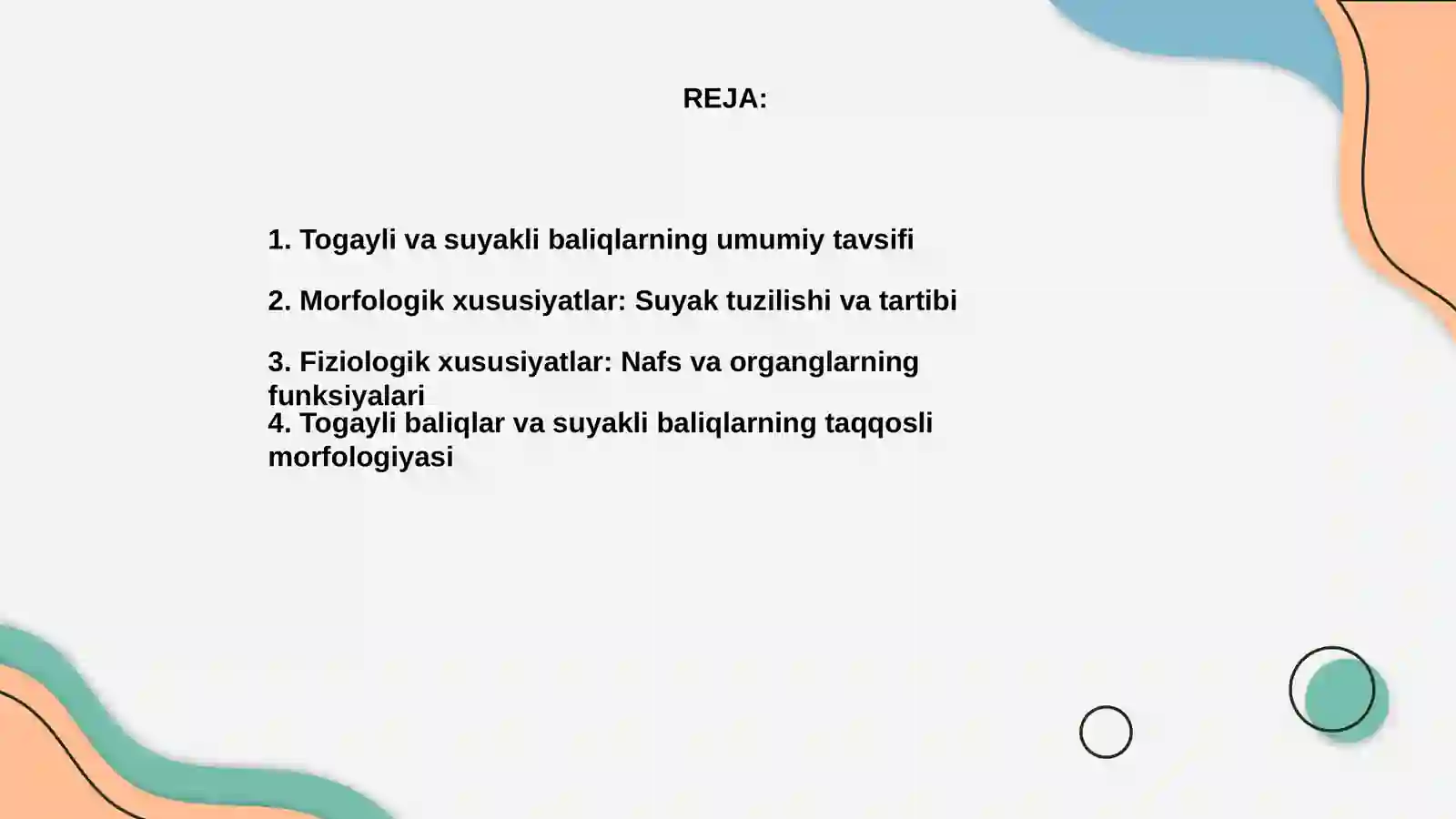 Togayli va suyakli baliqlarning morfologik va fiziologik xususiyatlariga qiyisiy tarif 2