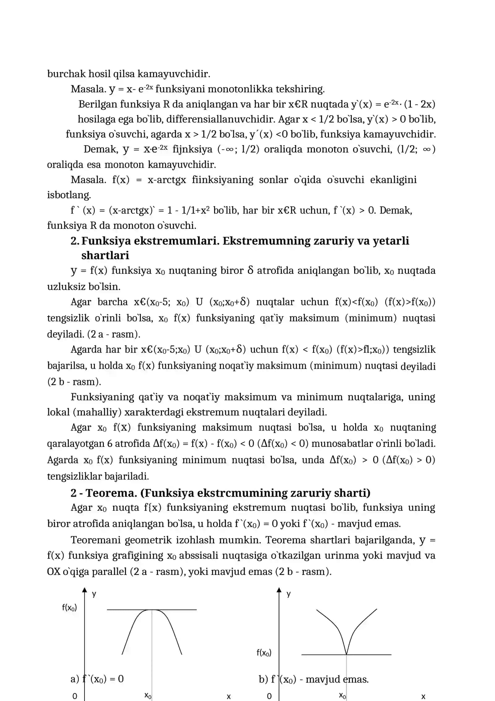 Funksiyani hosilalar yordamida tekshirish 2