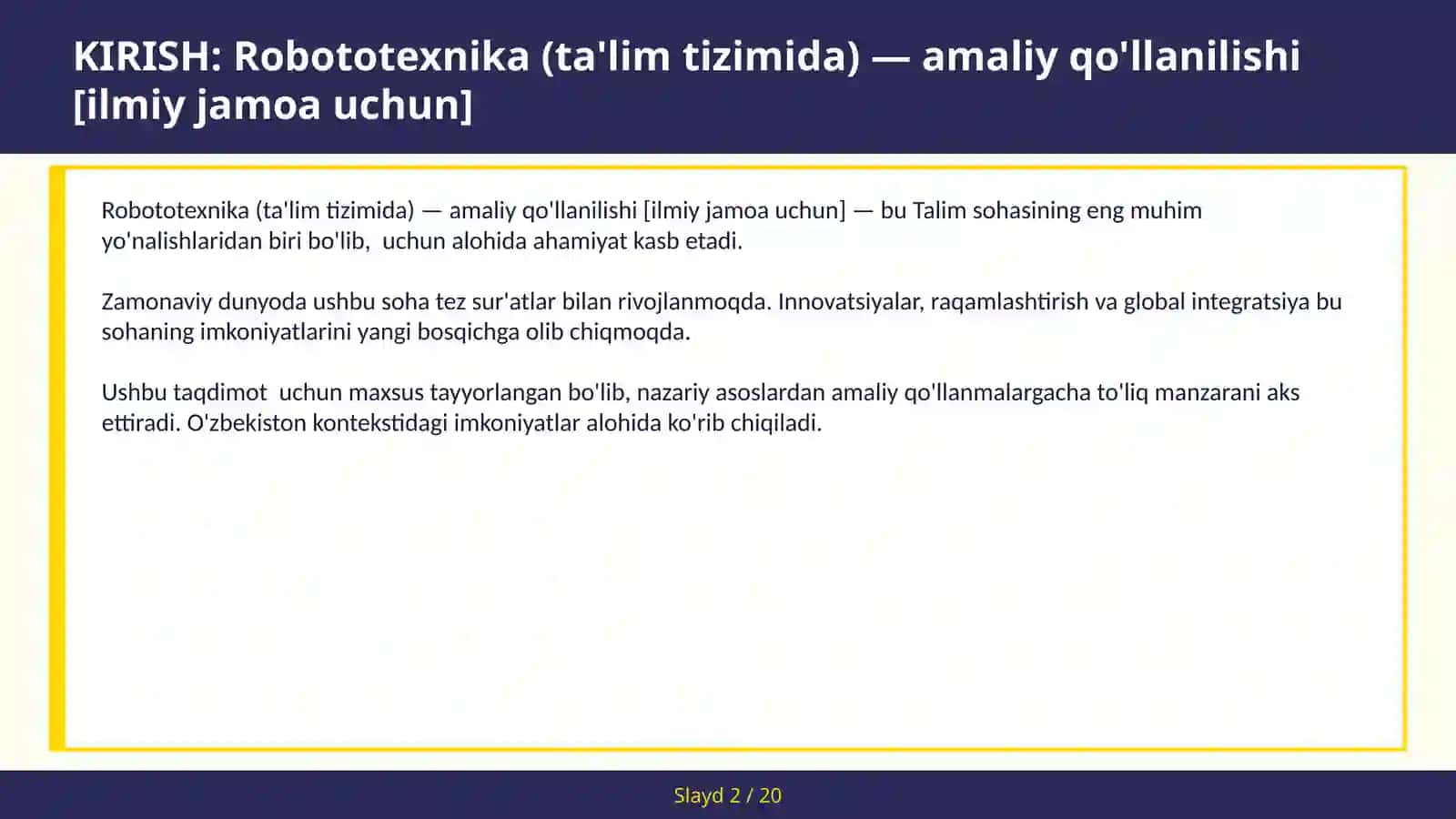 Robototexnika (ta'lim tizimida) — amaliy qo'llanilishi [ilmiy jamoa uchun] 2
