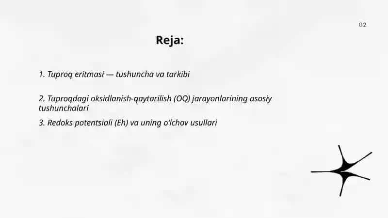 Tuproq eritmasi va tuproqdagi oksidlanish-qaytarilish jarayonlari SHAXZADA 2