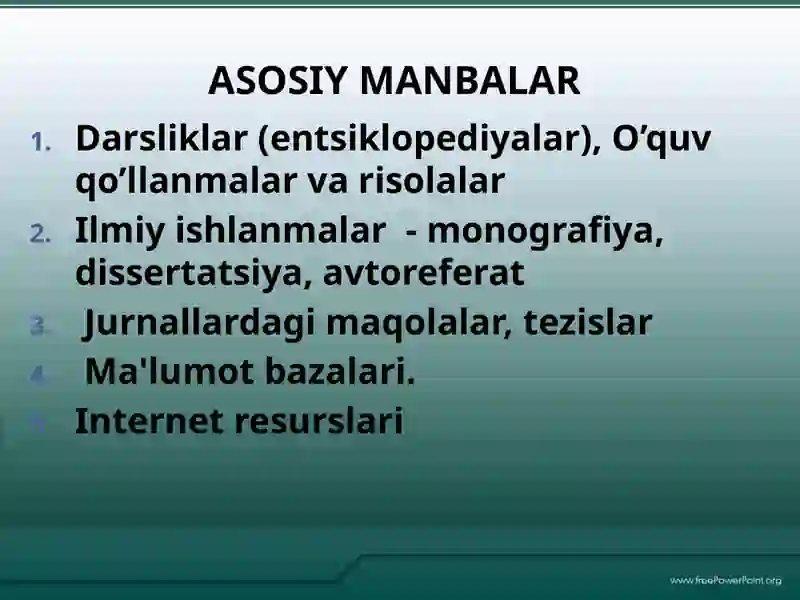 Adabiyotlar va hujjatlar ni o‘rganish 2