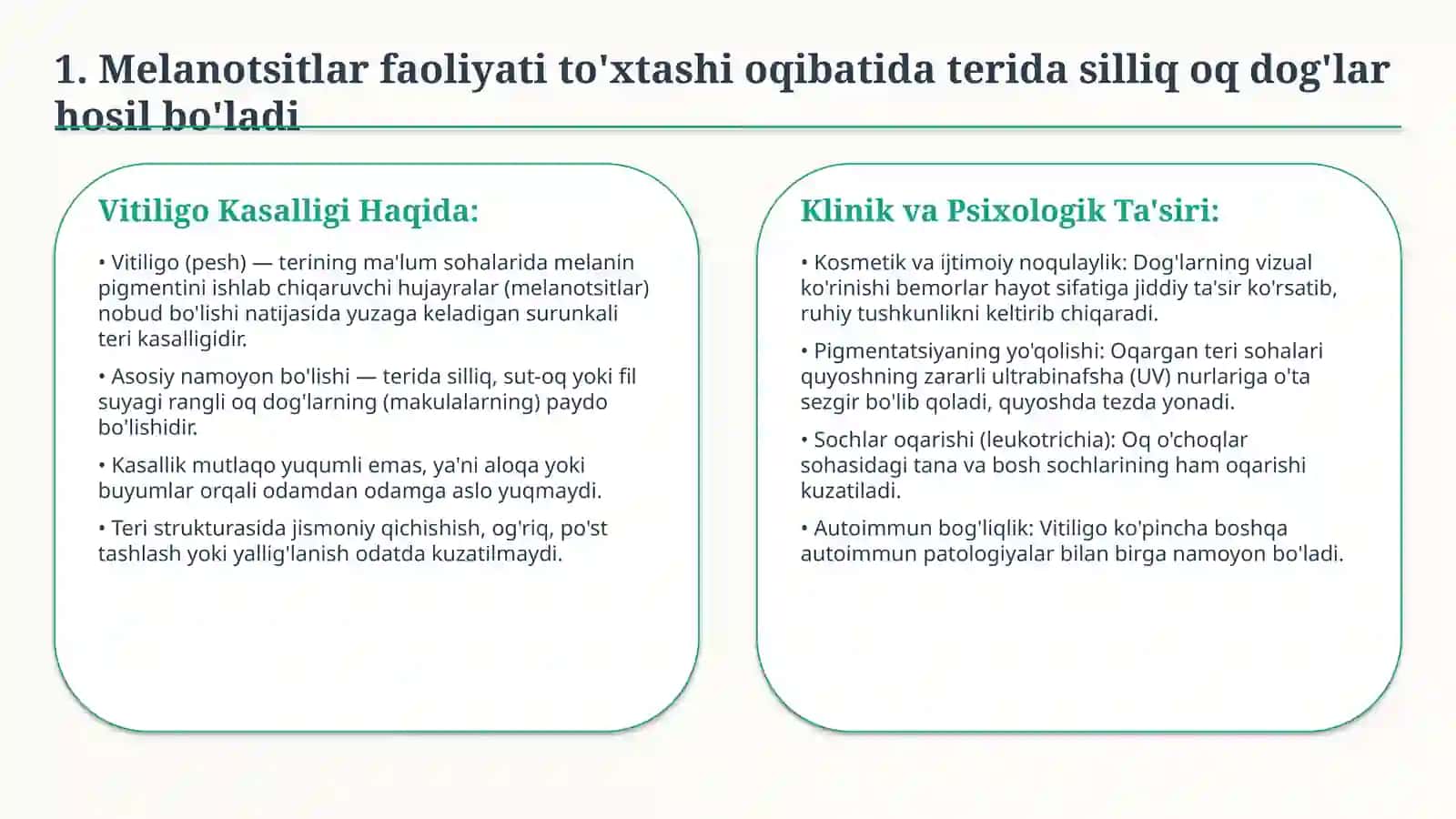 Vitiligo — klinikasi, diagnostikasi va zamonaviy davolash 2