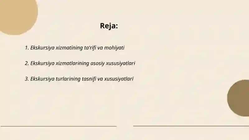 Ekskursiya xizmatlarining xususiyatlari 2