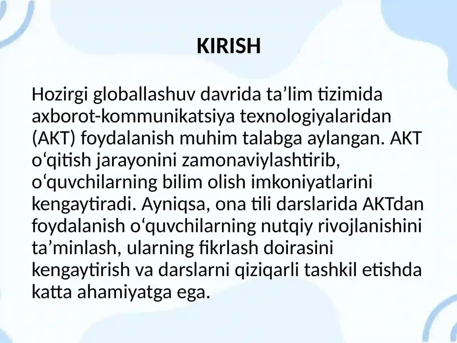 MAKTABDA O‘QUVCHILAR NUTQINI O‘STIRISH, BILIMINI NAZORAT QILISH METODIKASI 2