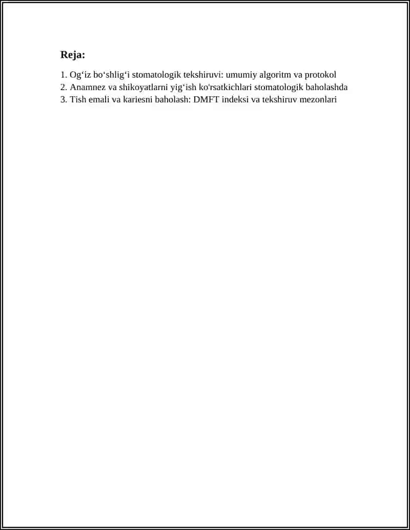 OGIZ BOSHLIGI AZOLARINING STOMATOLOGIK TEKSHIRISH KORSATKICHLARI 2