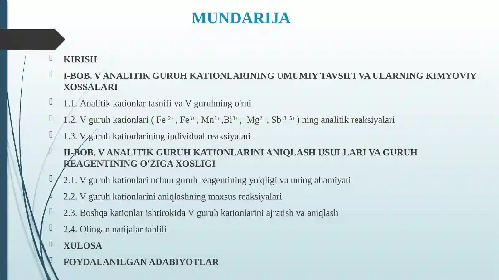 V ANALITIK GURUH KATIONLARINING UMUMIY TAVSIFI VA GURUH REAGENTI TA'SIRI 2