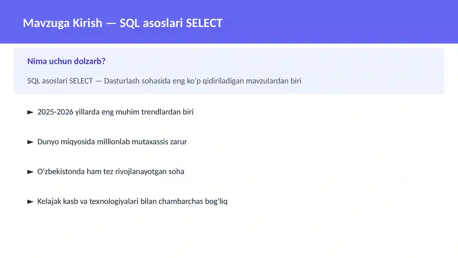 SQL asoslari SELECT 2