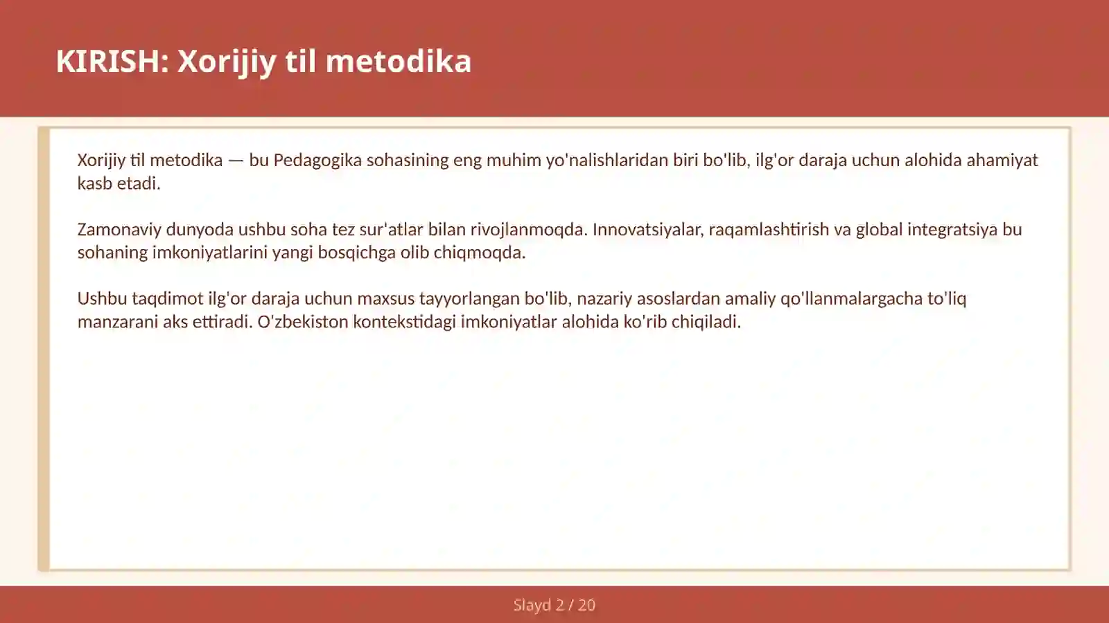 KIRISH: Xorijiy til metodika 2