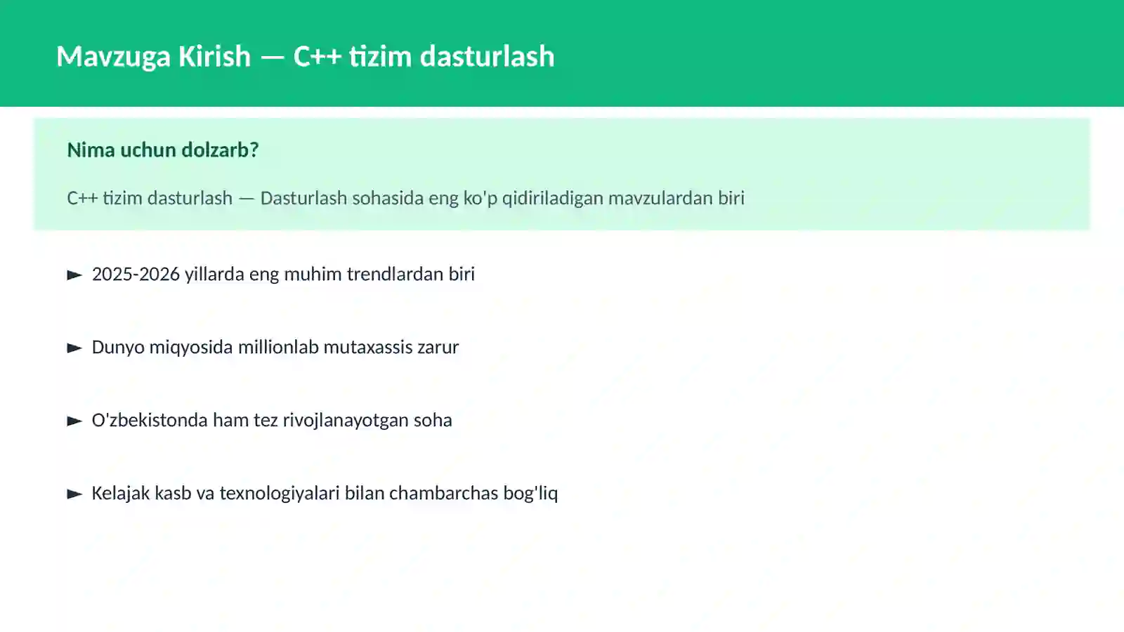 C++ VA TIZIM DASTURLASH 2