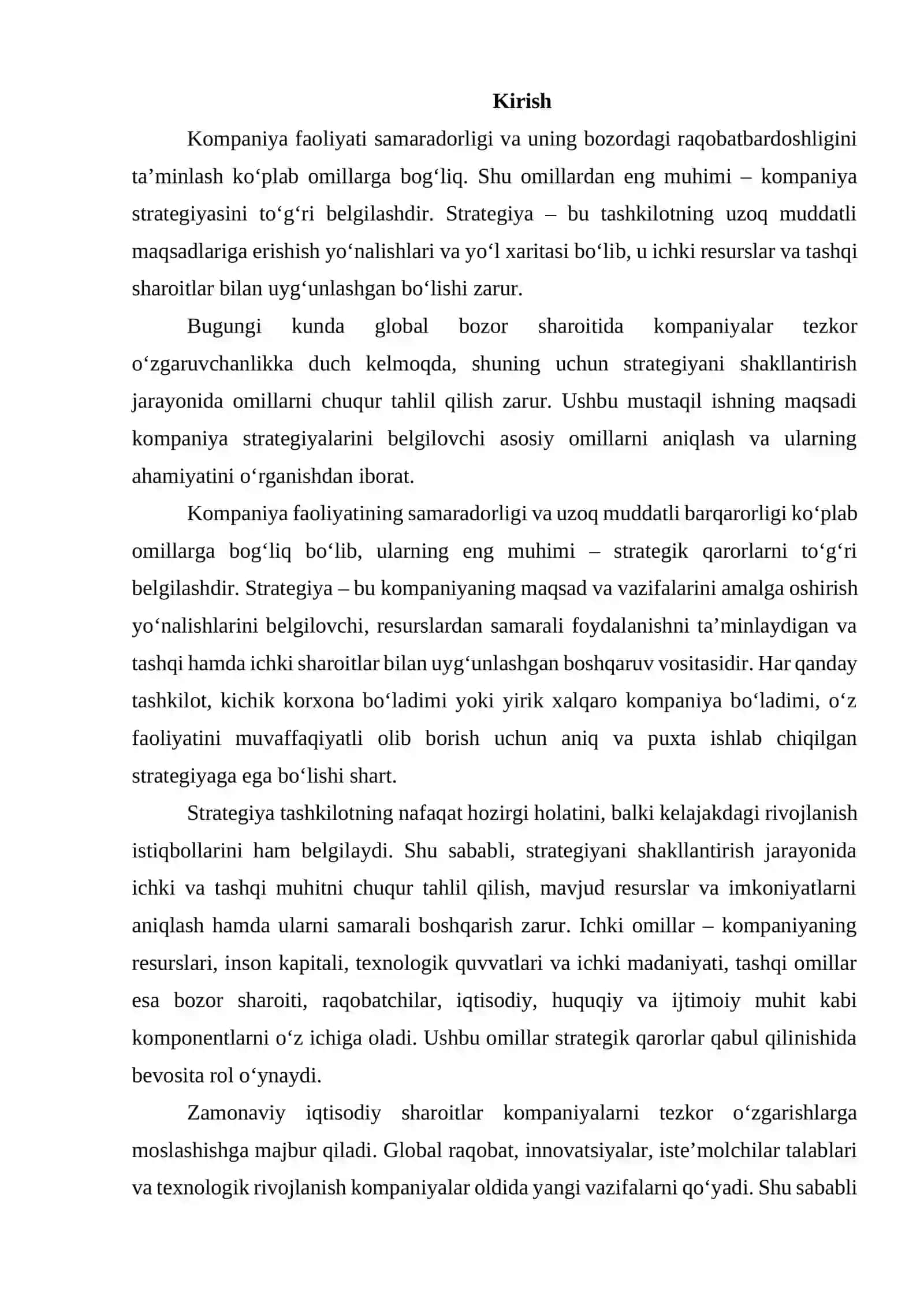 KOMPANIYA STRATEGIYALARINI BELGILOVCHI OMILLAR 2