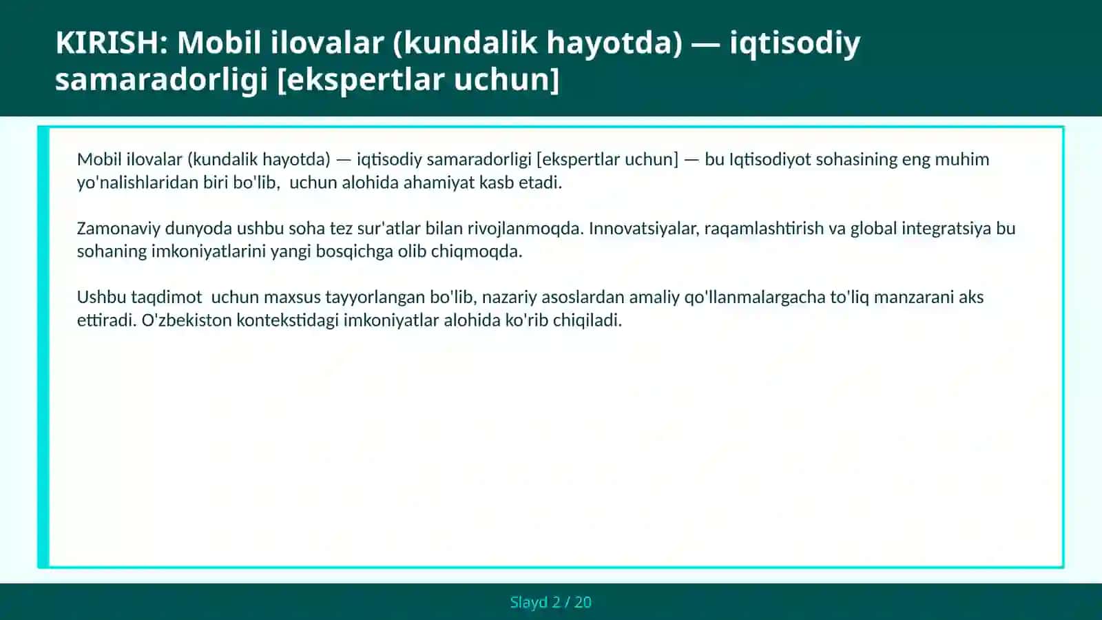 MOBIL ILOVALAR (KUNDALIK HAYOTDA) — IQTISODIY SAMARADORLIGI [EKSPERTLAR UCHUN] 2