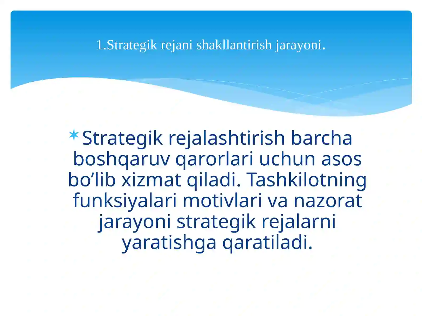 Menejment tizimida strategik va taktik rejalashtirish. 2