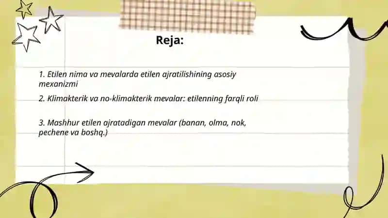 Etilen ajratadigan mevalar etilenning meva va sabzavotlarning yetilishidagi ahamiyati 2