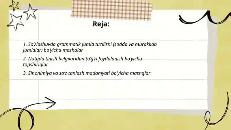 Madaniy nutqning grammatik va uslubiy me'yorlari bõyicha mashq va topshiriqlar tayyorlash 2