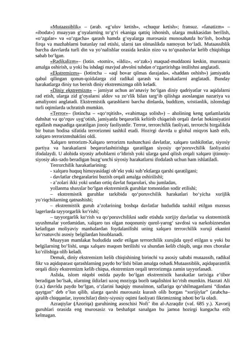 MAVZU. DINIY FUNDAMENTALIZM, RADIKALIZM VA TERRORIZMNING TARIXI VA YO`NALISHLARI 2