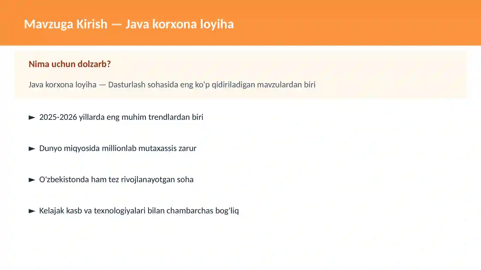 DASTURLASH | JAVA VA KORXONA 2