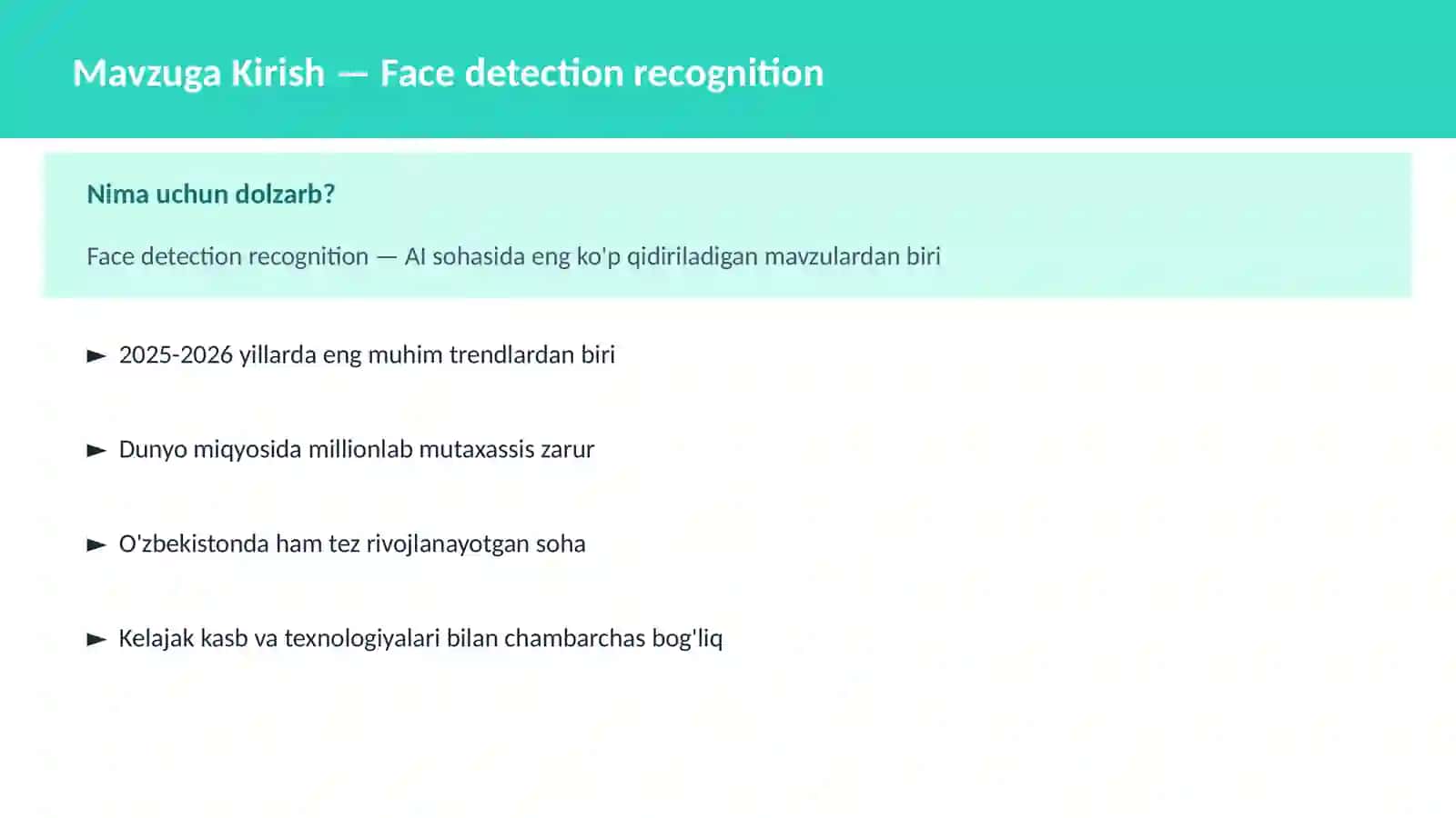 Mavzuga Kirish — Face detection recognition 2