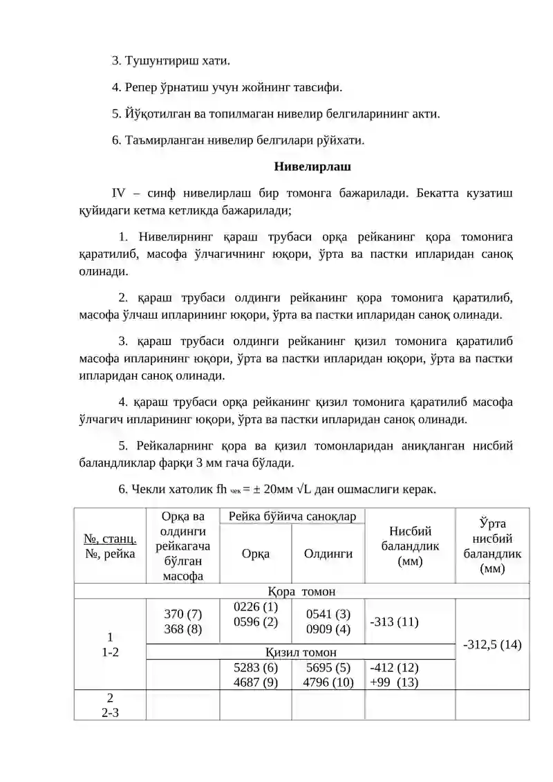 IV синф нивелирлаш 2