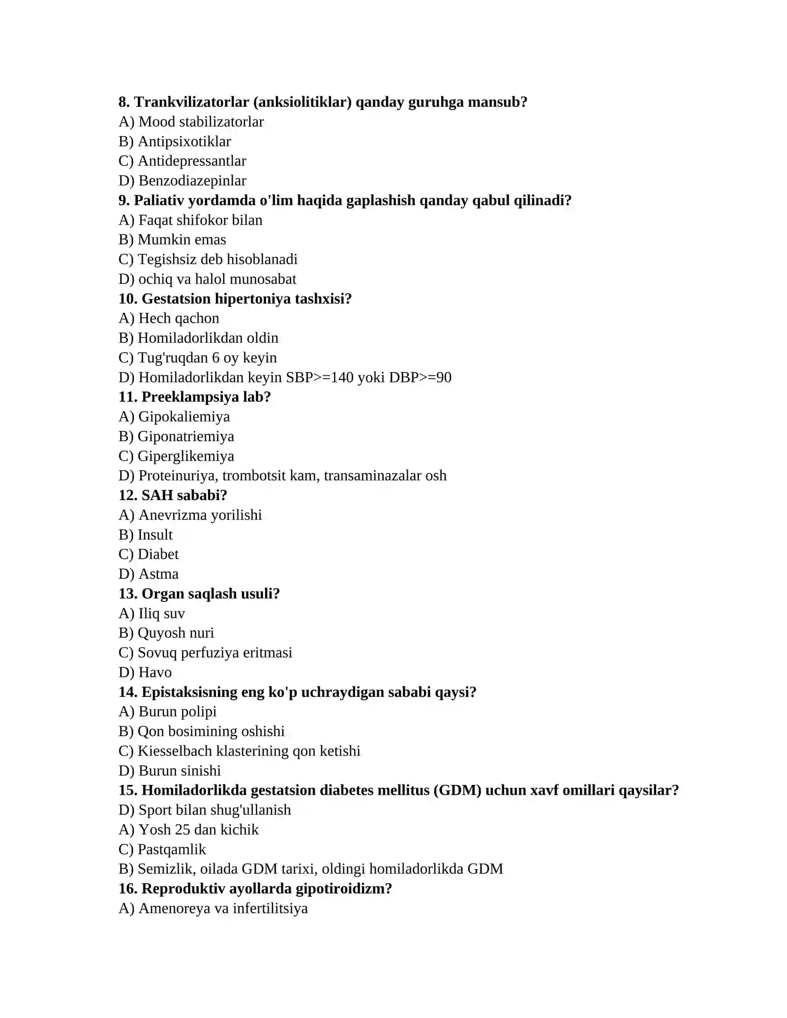 Ginekologiya testlari 2