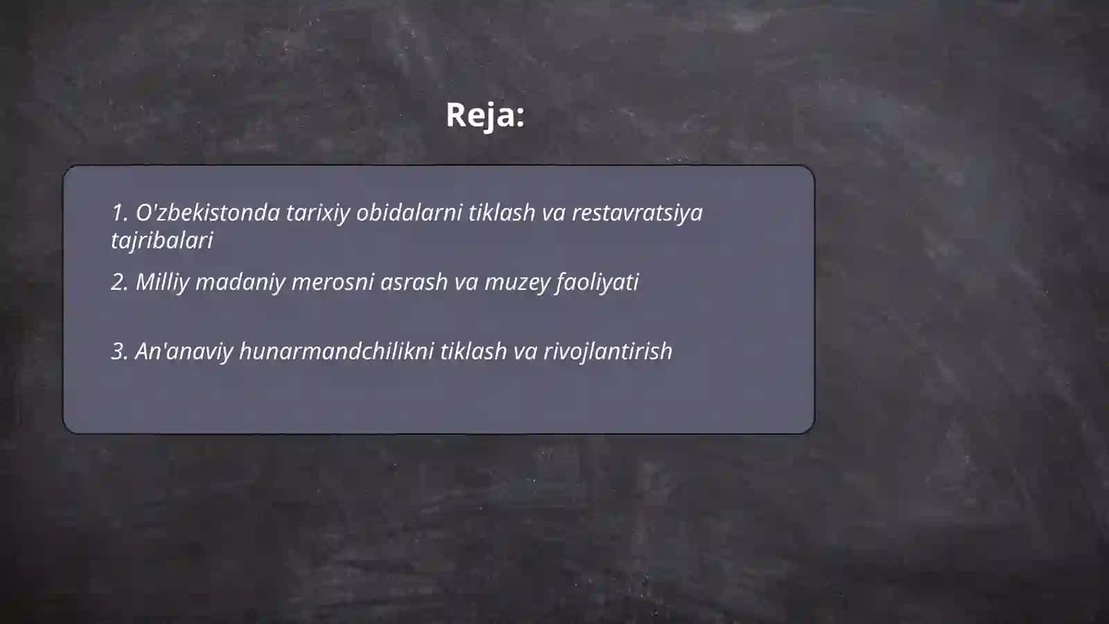 O'zbekistonda ma'naviy va tarixiy merosining tiklanishi, madaniyat va san'at 2
