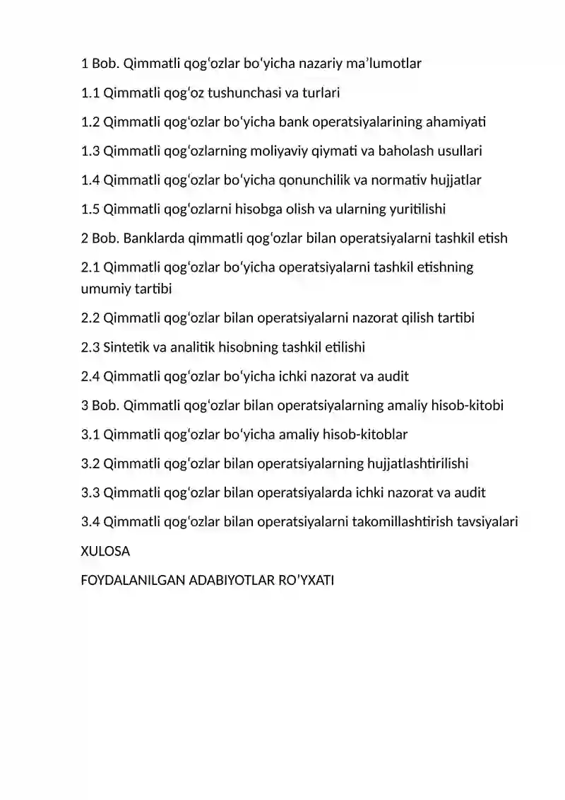 Banklarning qimmatli qog’ozlar bilan operatsiyalari tavsifi va hisobi 2
