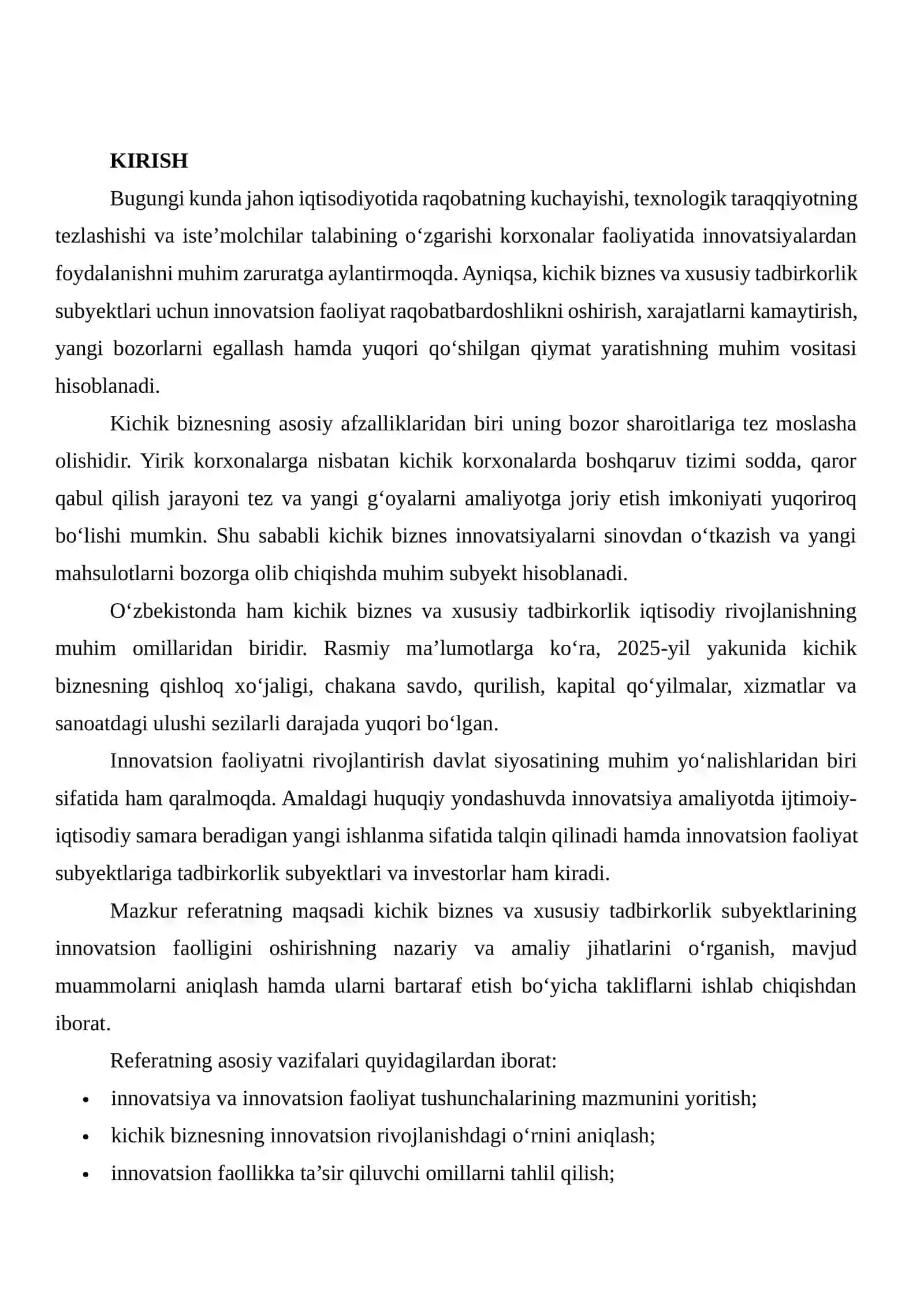 KICHIK BIZNES VA XUSUSIY TADBIRKORLIK SUBYEKTLARINING INNOVATSION FAOLLIGINI OSHIRISH 2