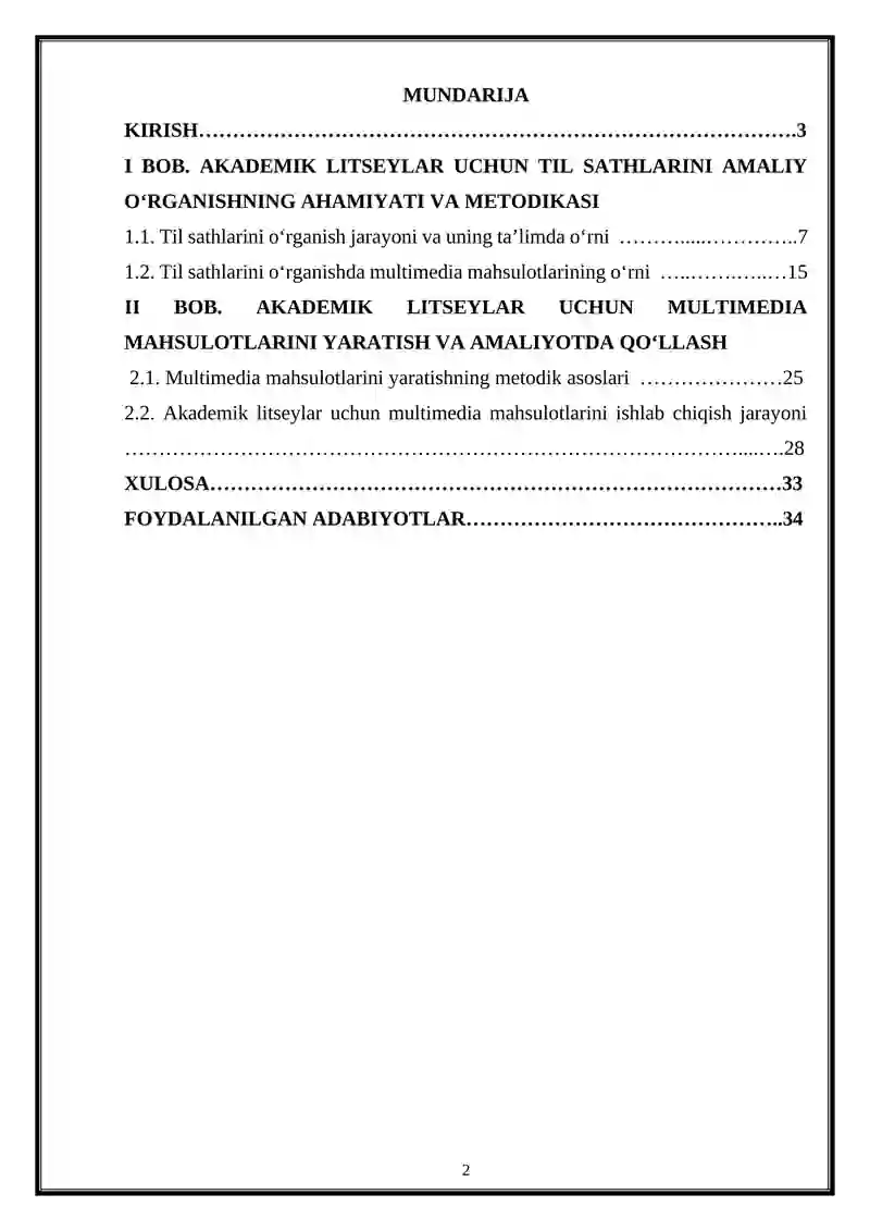 "AKADEMIK LITSEYLAR UCHUN TIL SATHLARINI AMALIY EGALLASHGA QARATILGAN MULTIMEDIA MAHSULOTLARNI TAYYORLASH" 2