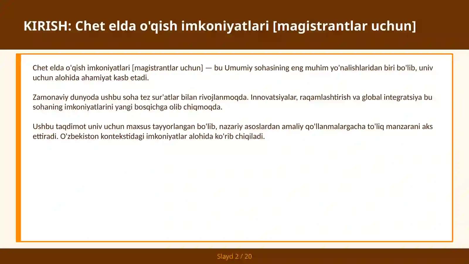 Chet elda o'qish imkoniyatlari [magistrantlar uchun] 2