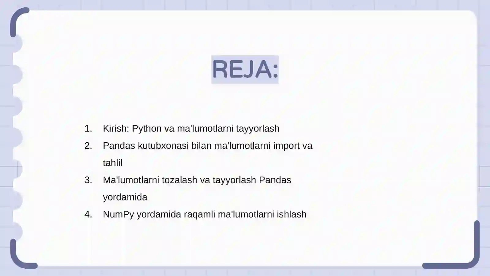 Ma'lumotlarni oldindan tayyorlash Python asosida (Pandas, NumPy, Matplotlib) 2