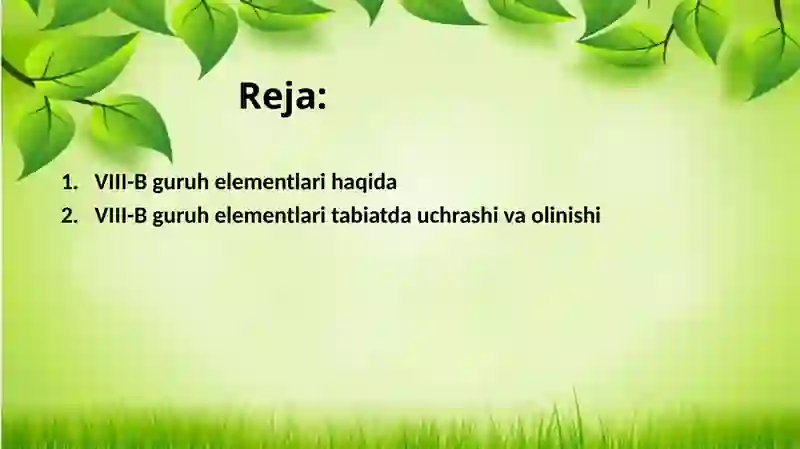 Davriy Sistemada VIII B-Guruhi Elementlari 2
