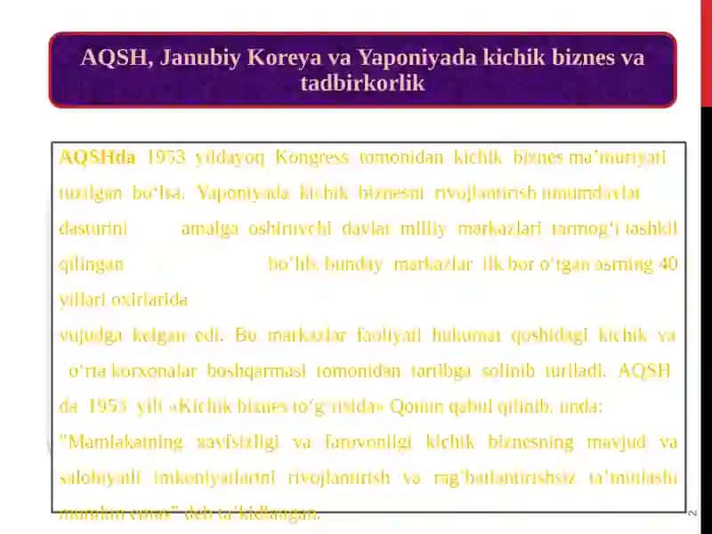Rivojlangan mamlakatlar biznesining o’ziga xos tomonlari va ulardan mamlakatimiz 2