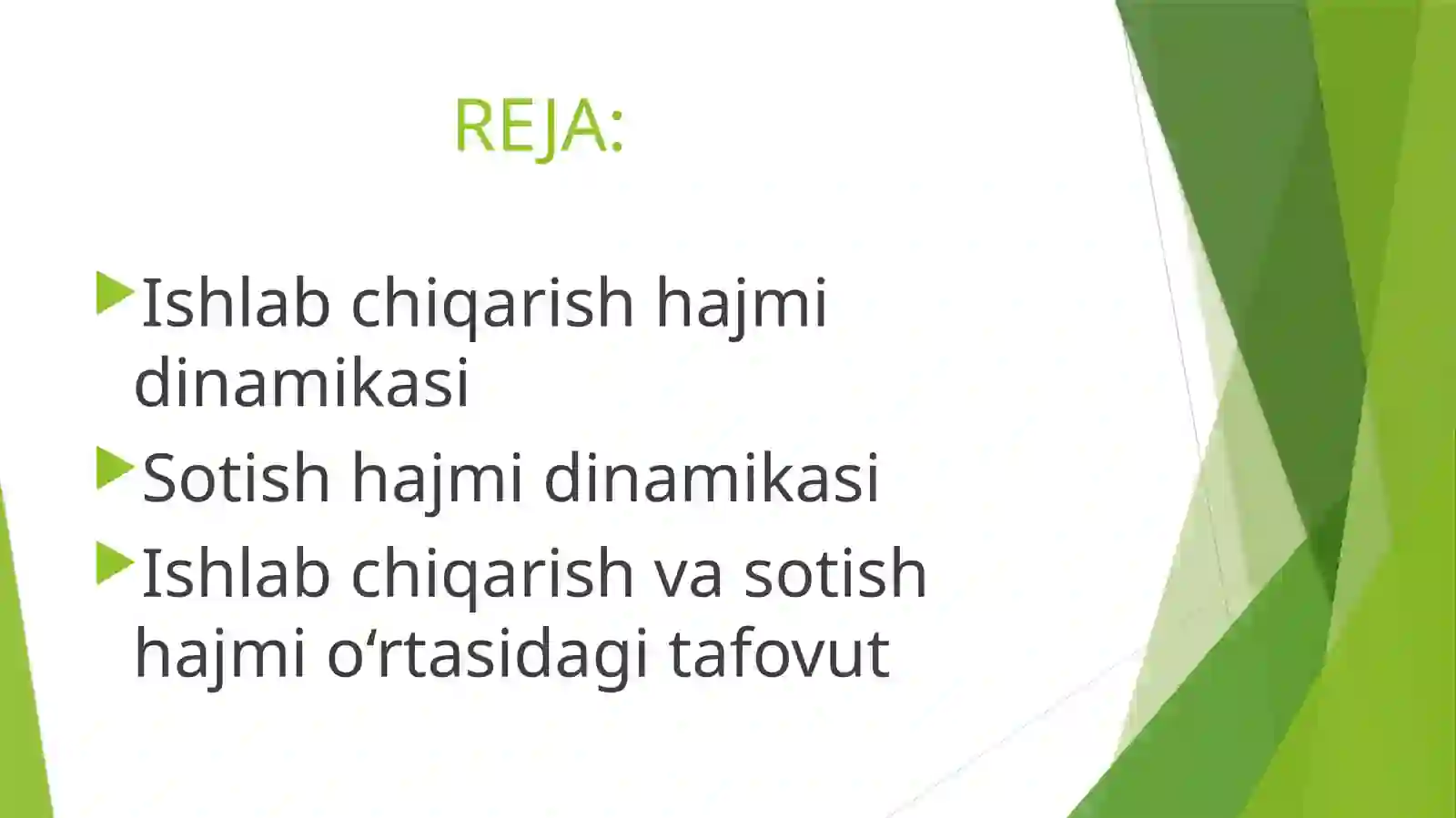 Mahsulot ishlabchiqarish va sotish hajmi dinamikasining tahlili 2