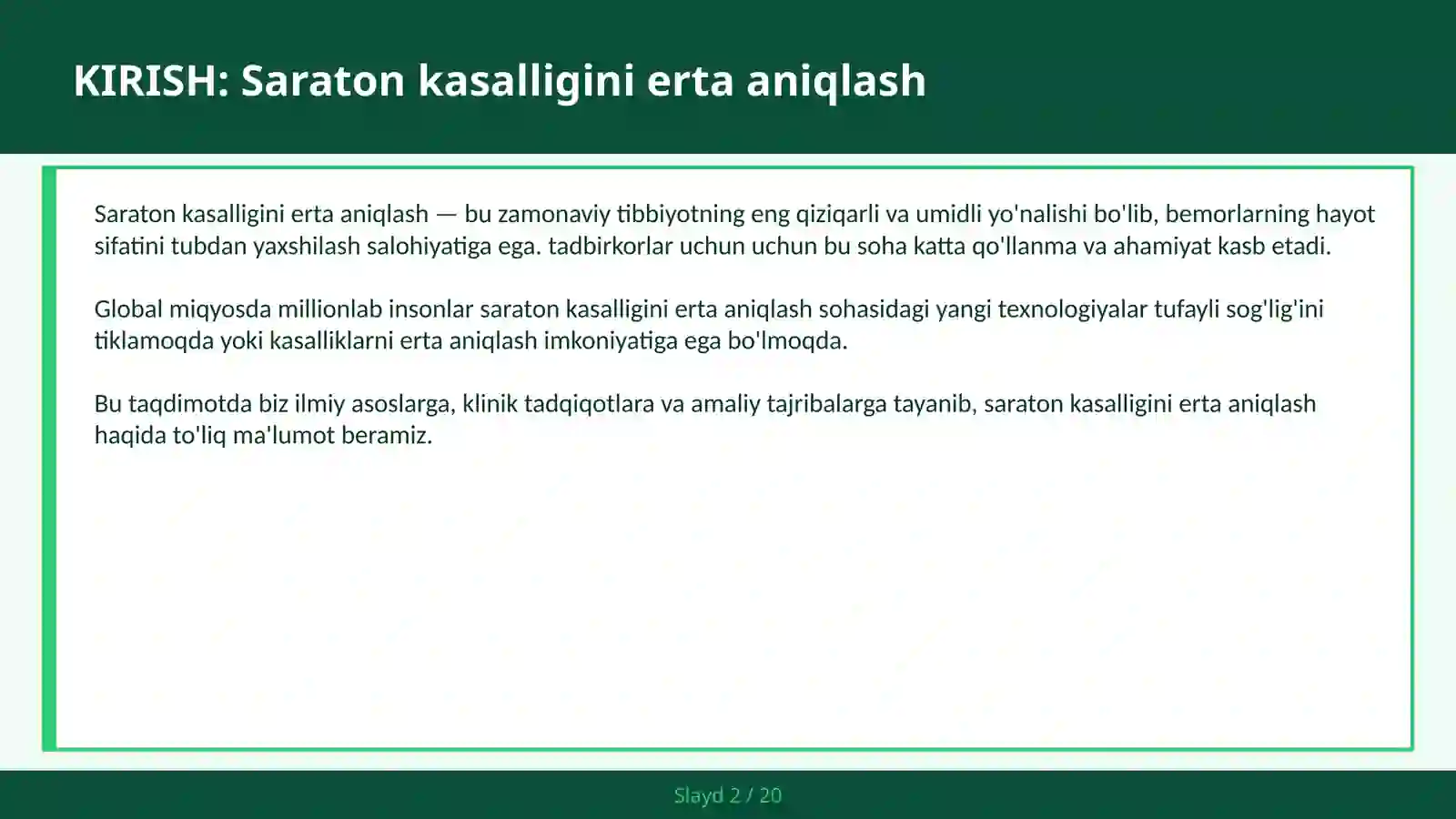 SARATON KASALLIGINI ERTA ANIQLASH 2
