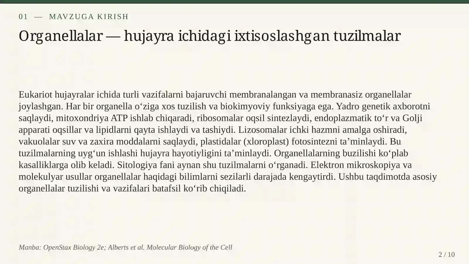 Hujayra organellalari va ularning vazifalari 2