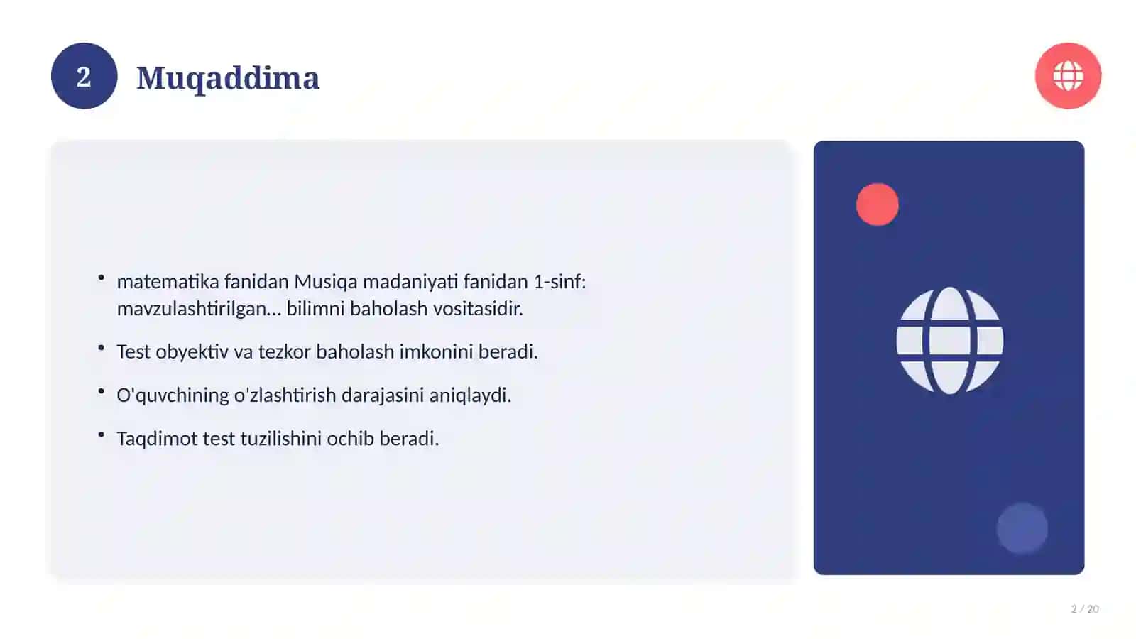 Musiqa madaniyati fanidan 1-sinf: mavzulashtirilgan nazorat ishi va tahlil 2