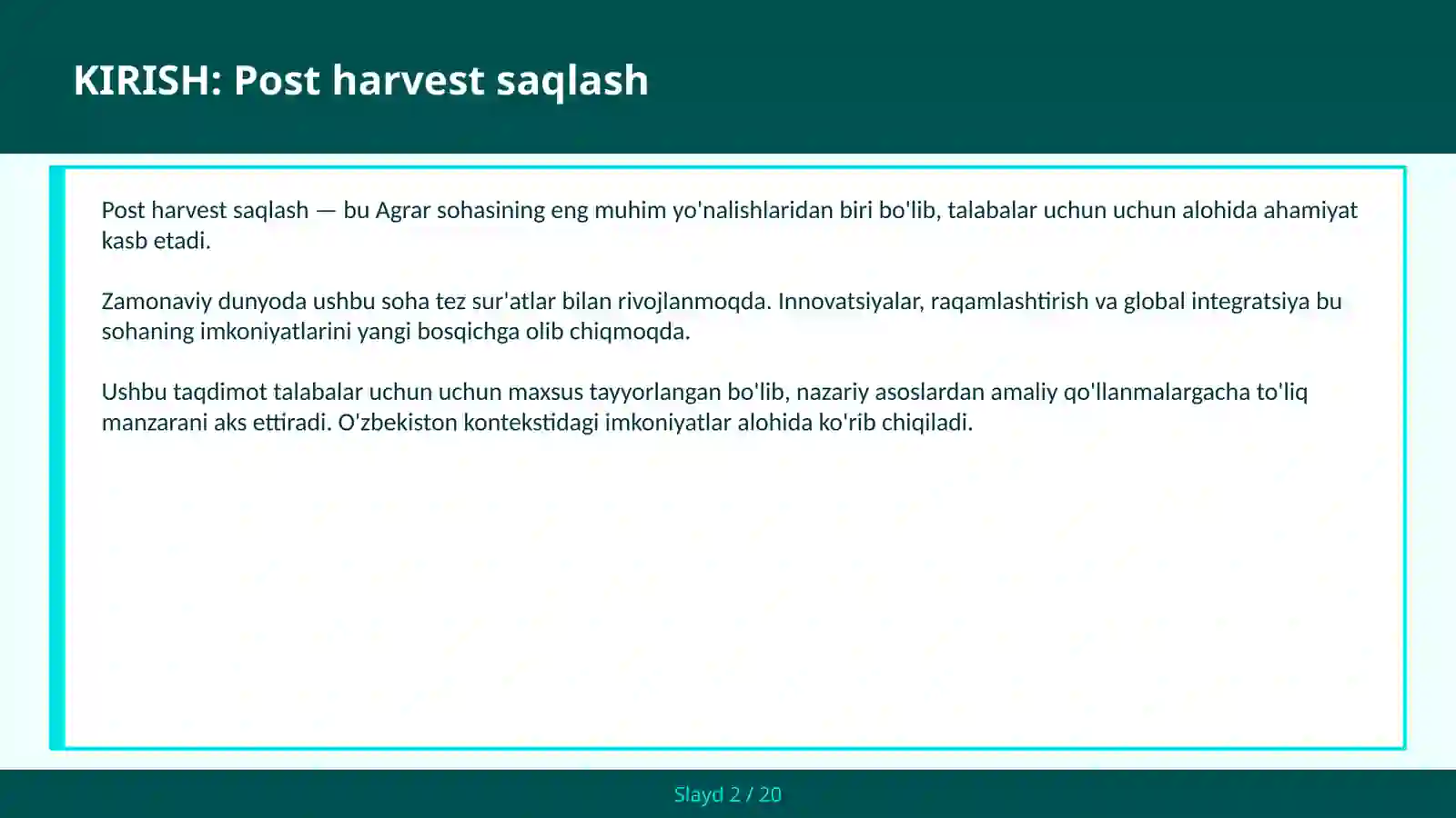 Post harvest saqlash 2