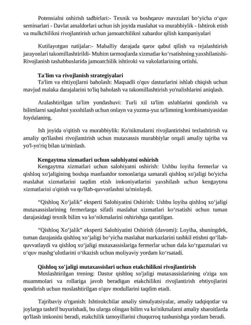 Qishloq XoʻJalik Expert Salohiyatini Oshirish 2