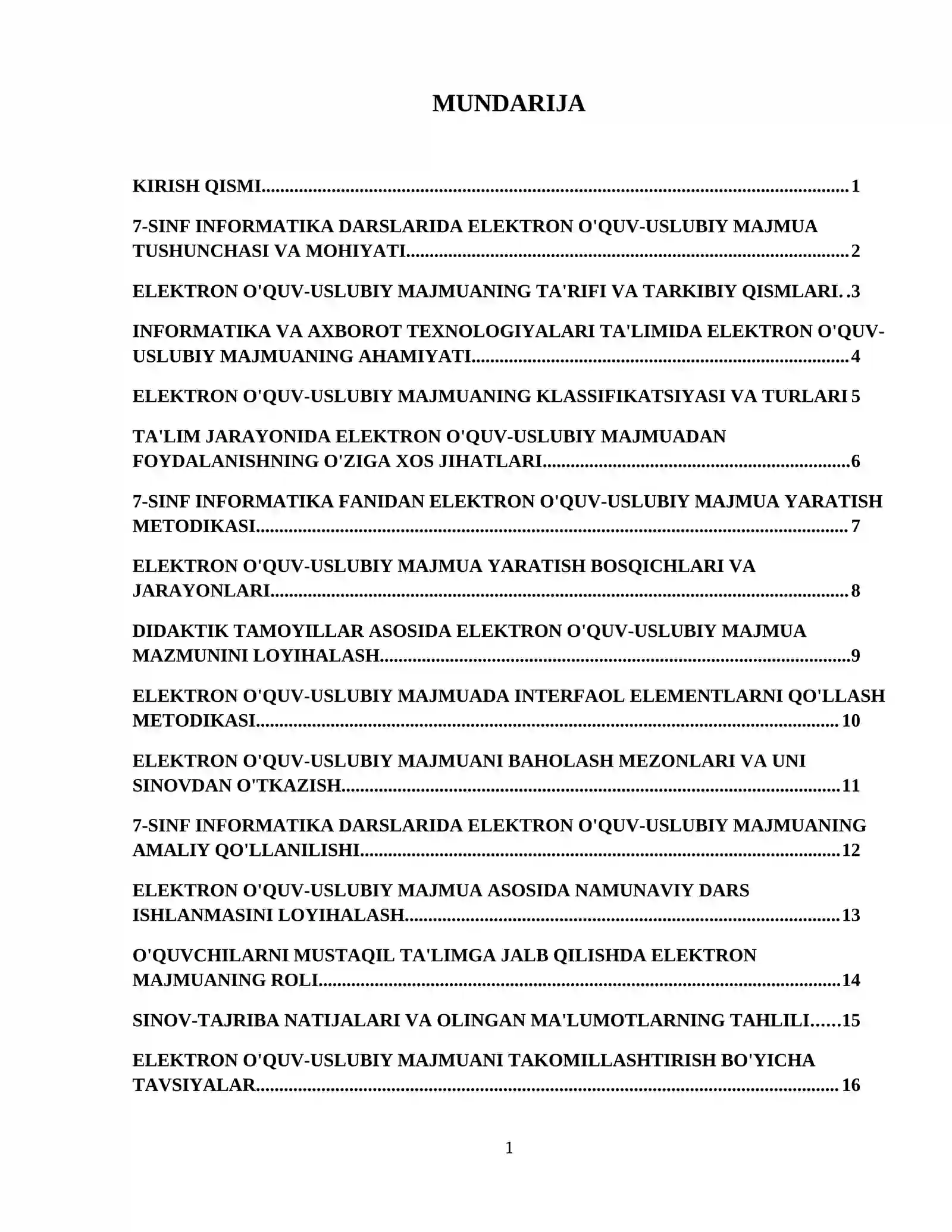 7-sinf Informatika va axborot texnologiyalari fanidan elektron o’quv-uslubiy majmua yaratish metodikasi. 2