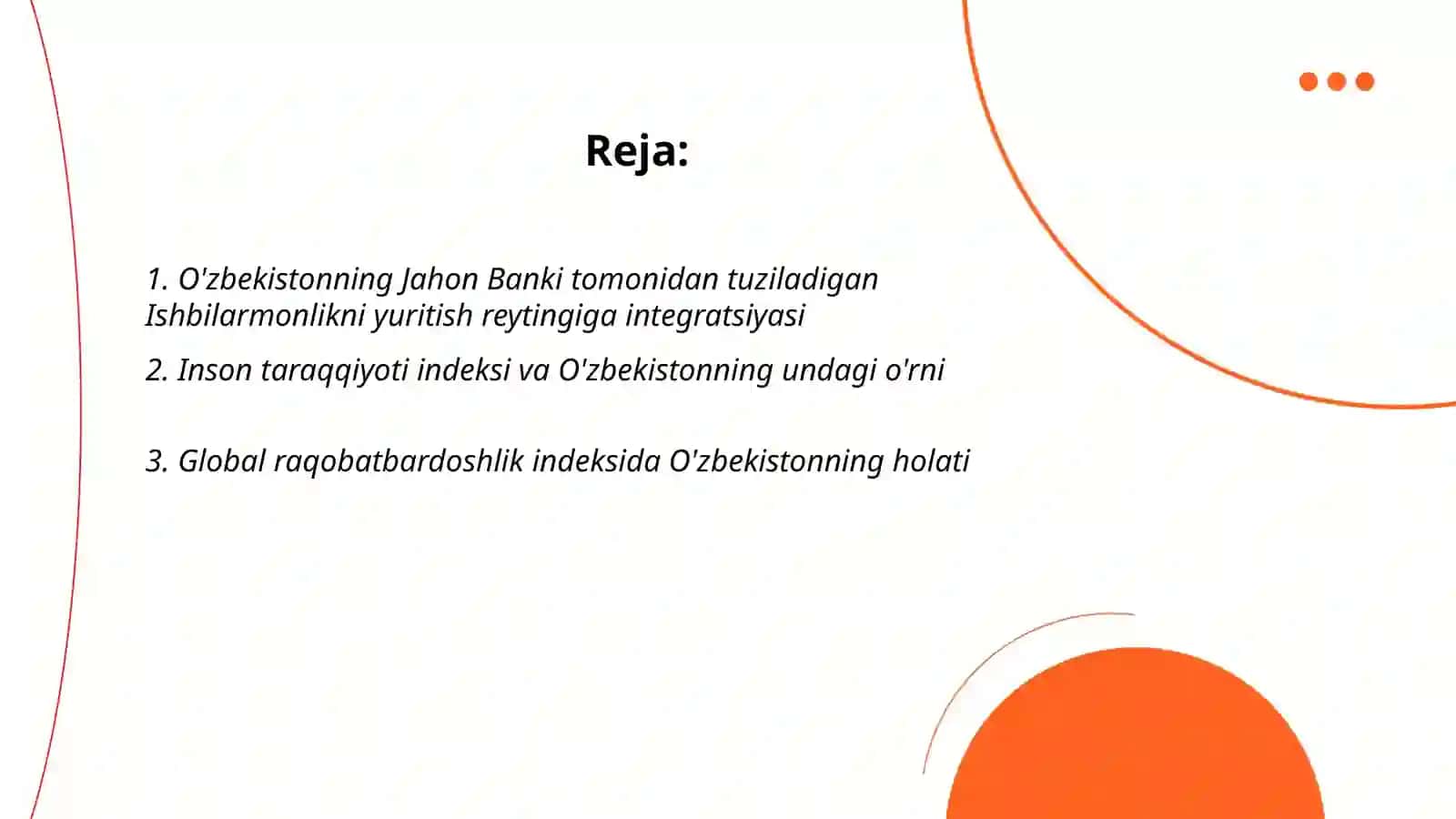Iqtisodiy va ijtimoiy sohasidagi ustuvor xalqaro reytinglar va ularga O'zbekistonning integratsiyalashuvi 2