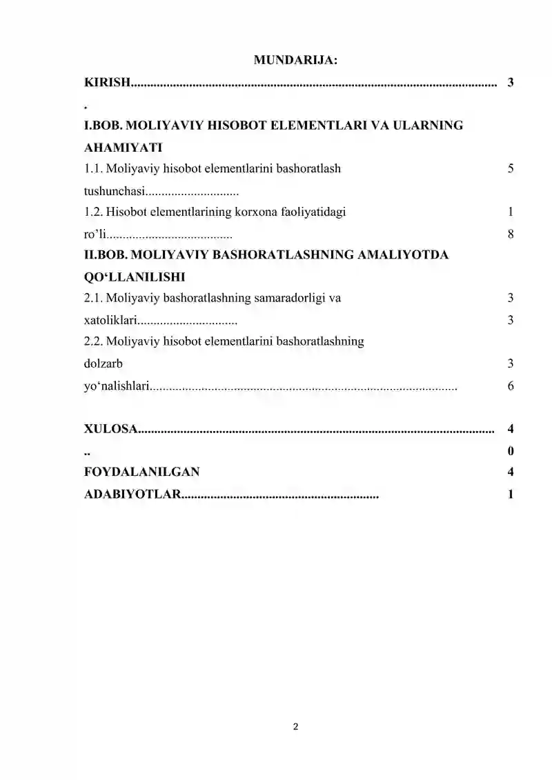 MOLIYAVIY HISOBOT ELEMENTLARINI BASHORATLASH. 2