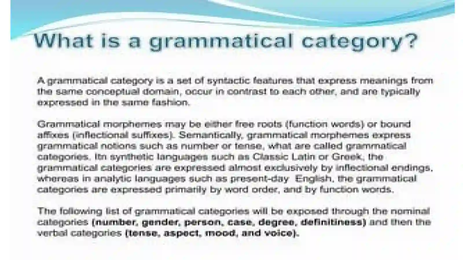 Grammatical categories 2